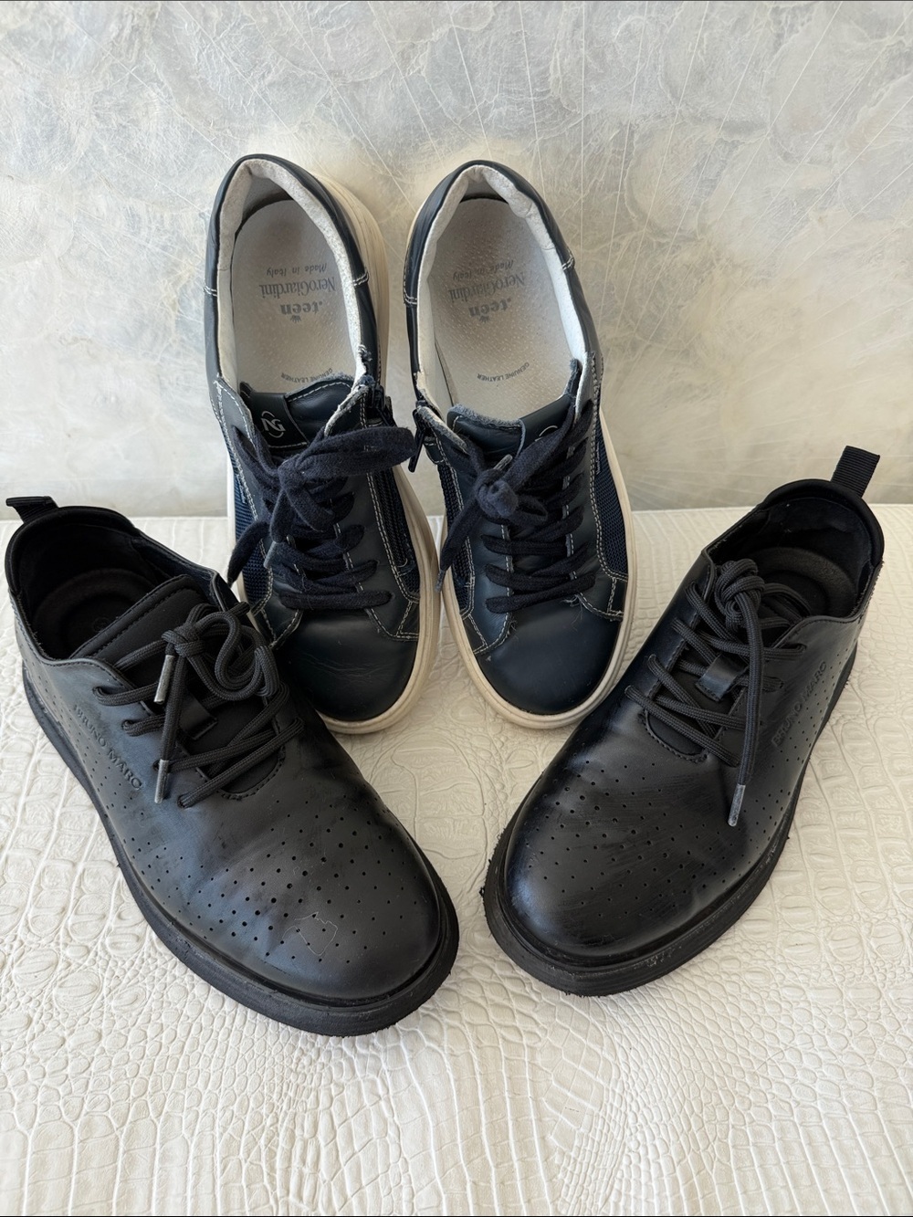 Boys Bruno Marc Two Pairs of Dress shoes/Sneakers - Black ,Navy Sizes 36-37,5 - Picture 3 of 17